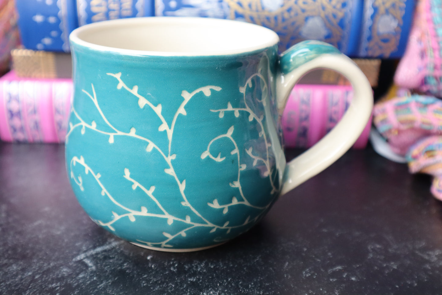 Teal Briar Rose Mug and Saucer