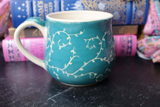 Teal Briar Rose Mug and Saucer